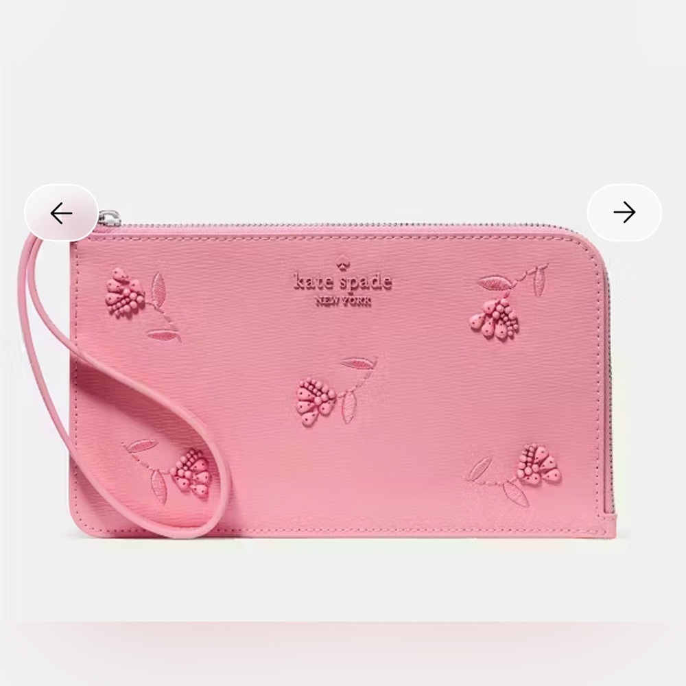 Kate Spade New York Pink Lucy Floral L-Zip Wristlet Brand New in sealed PKG